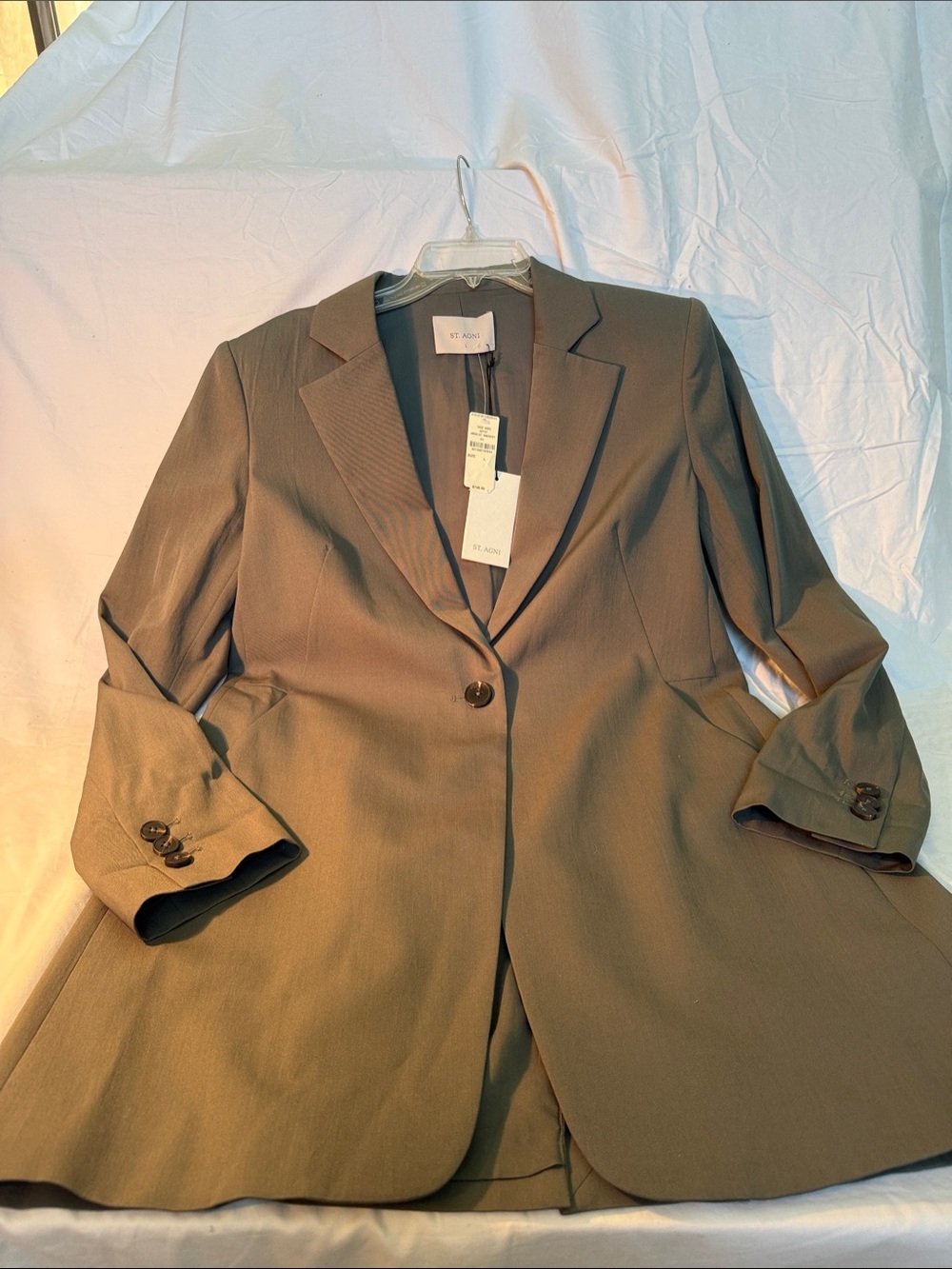 St. Agni Olive Single-Button Tailored Blazer Size L NWT